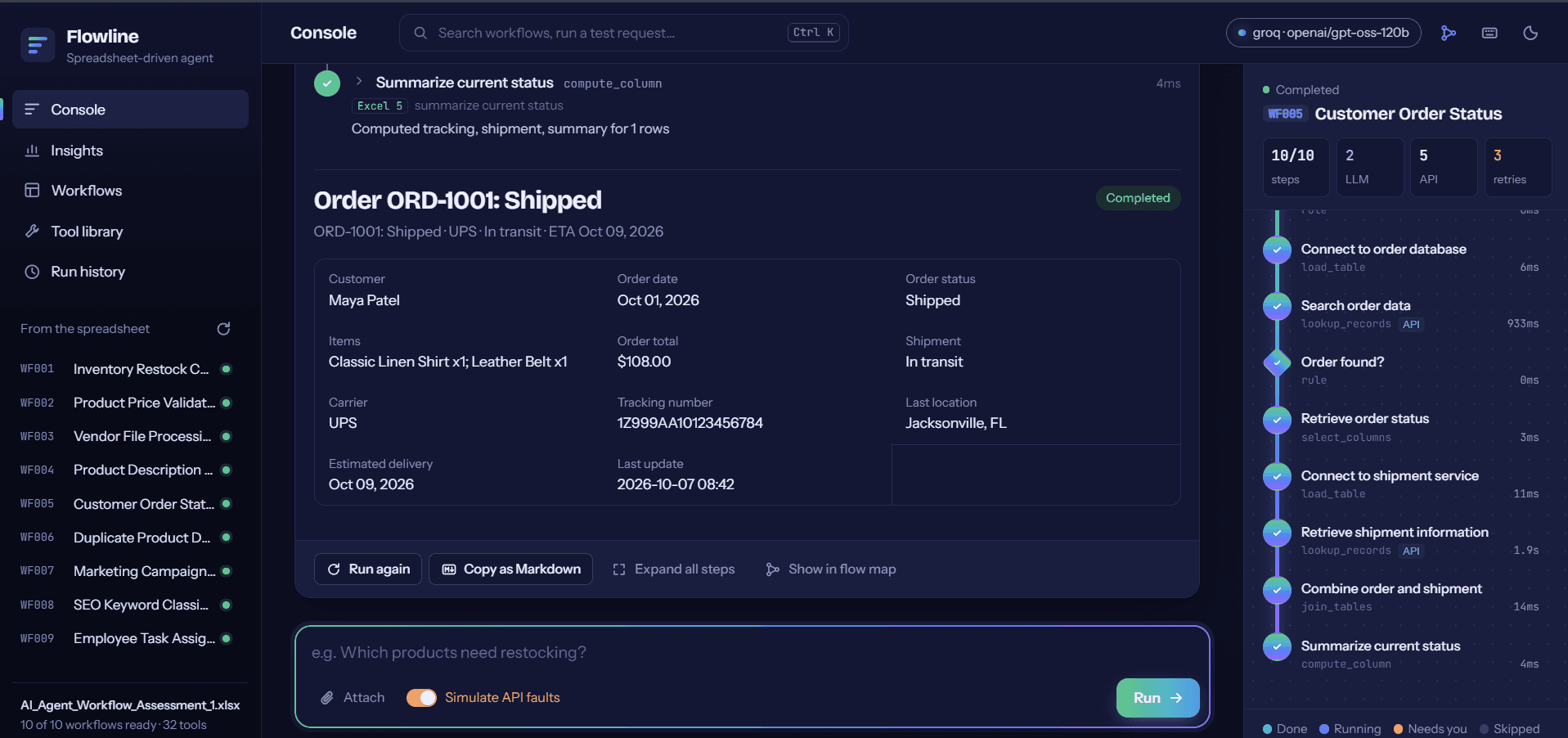 Live run with simulated API faults